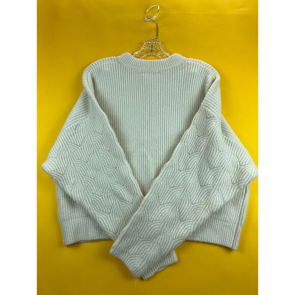 Elodie Sweater Pointelle Sleeve Ivory Womens XL Knit Pullover Crew Neck NWT - Picture 3 of 8